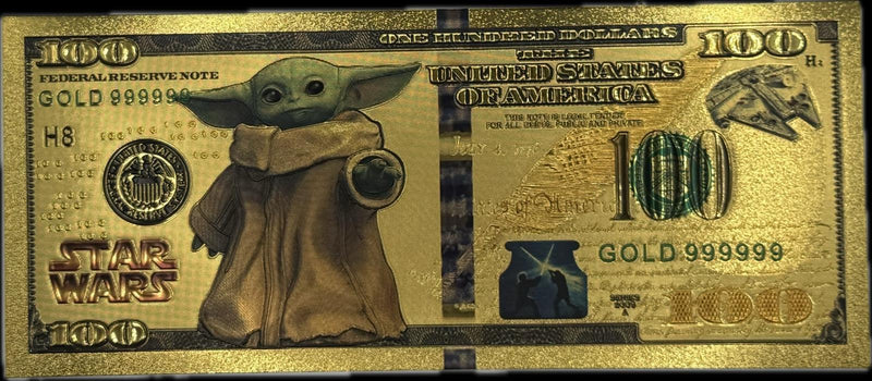 Grogu (Baby Yoda) Star Wars $100 Novelty Gold Foil Note – 24K Gold Plated Collectible Souvenir Bill (Copy)