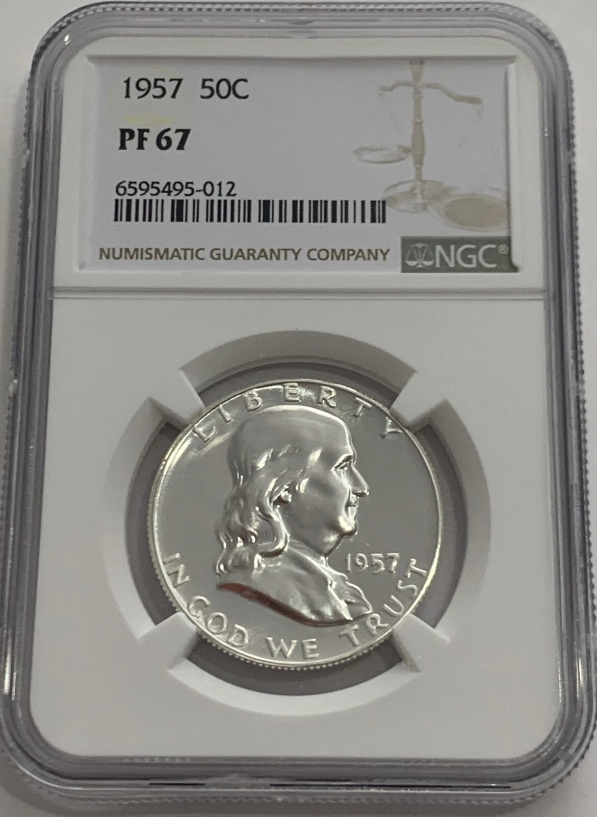1957 NGC PF67 Silver Proof Franklin Half Dollar 50c 90% Silver White Label