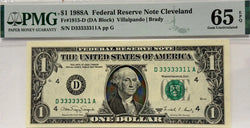 $1 1988A FRN Cleveland FR#1915-D (DA Block) Villalpando Brady S# D 33333311 A