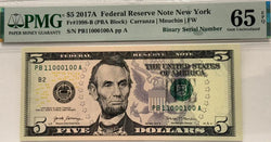$1 2017A FRN New York FR#1988-B (DA Block) Carranza Munchin FW S# PB 11000100 A