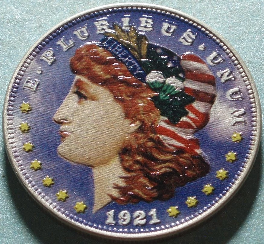 1921-P USA Philadelphia MINT Colorized "MORGAN DOLLAR" Both Sides COLORFUL