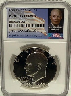 1776-1976 S Silver Bicentennial Ike Dollar PF68 Ultra Cameo – Exceptional Proof Coin