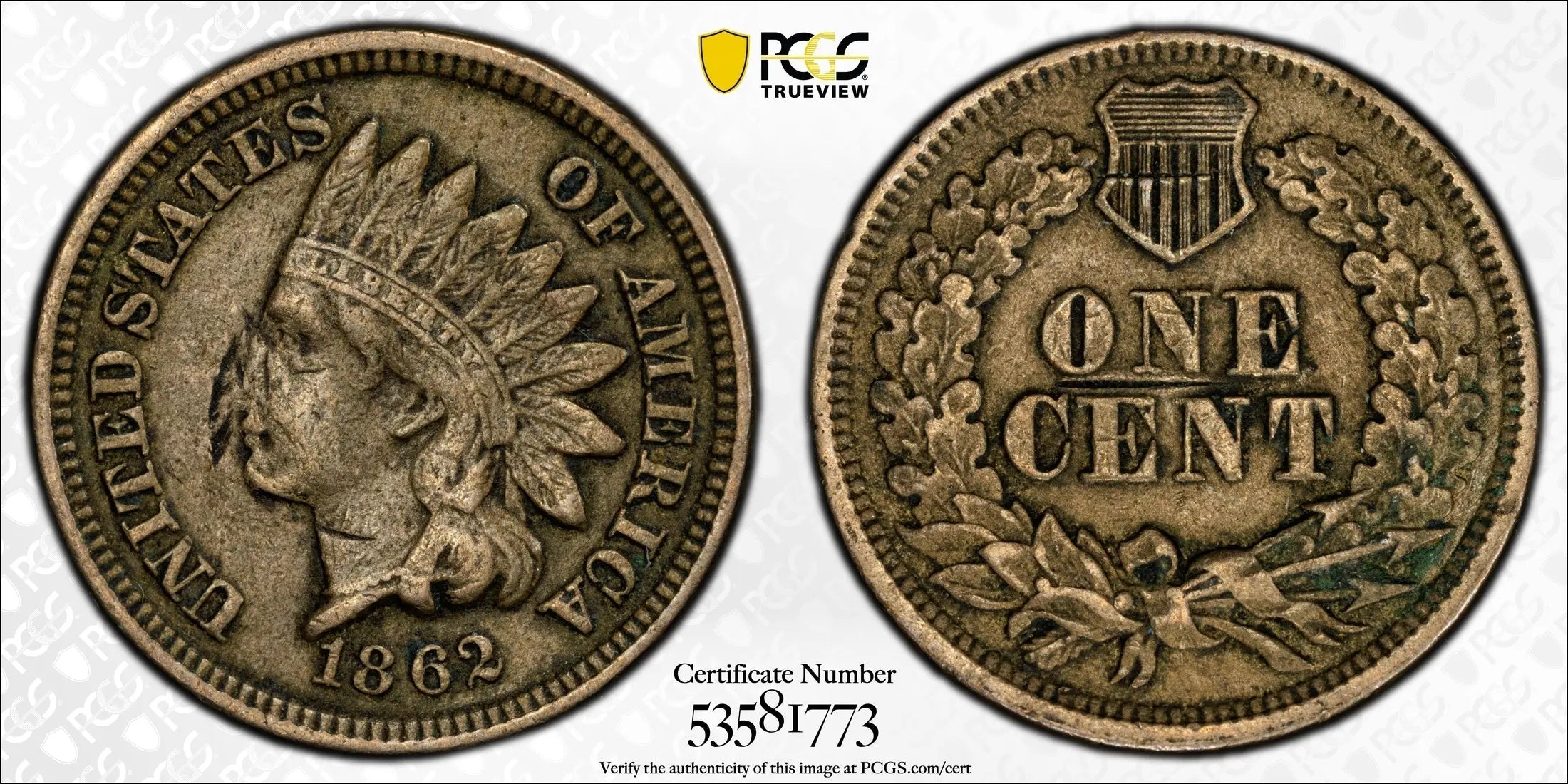 1862 Indian Head Cent – PCGS Genuine VF Details (Damage) – Civil War Era Coin Heritage Pastime
