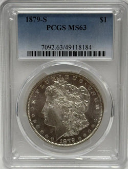 1879-S Morgan Silver Dollar $1 PCGS MS63 – Rare Key Date in Excellent Condition