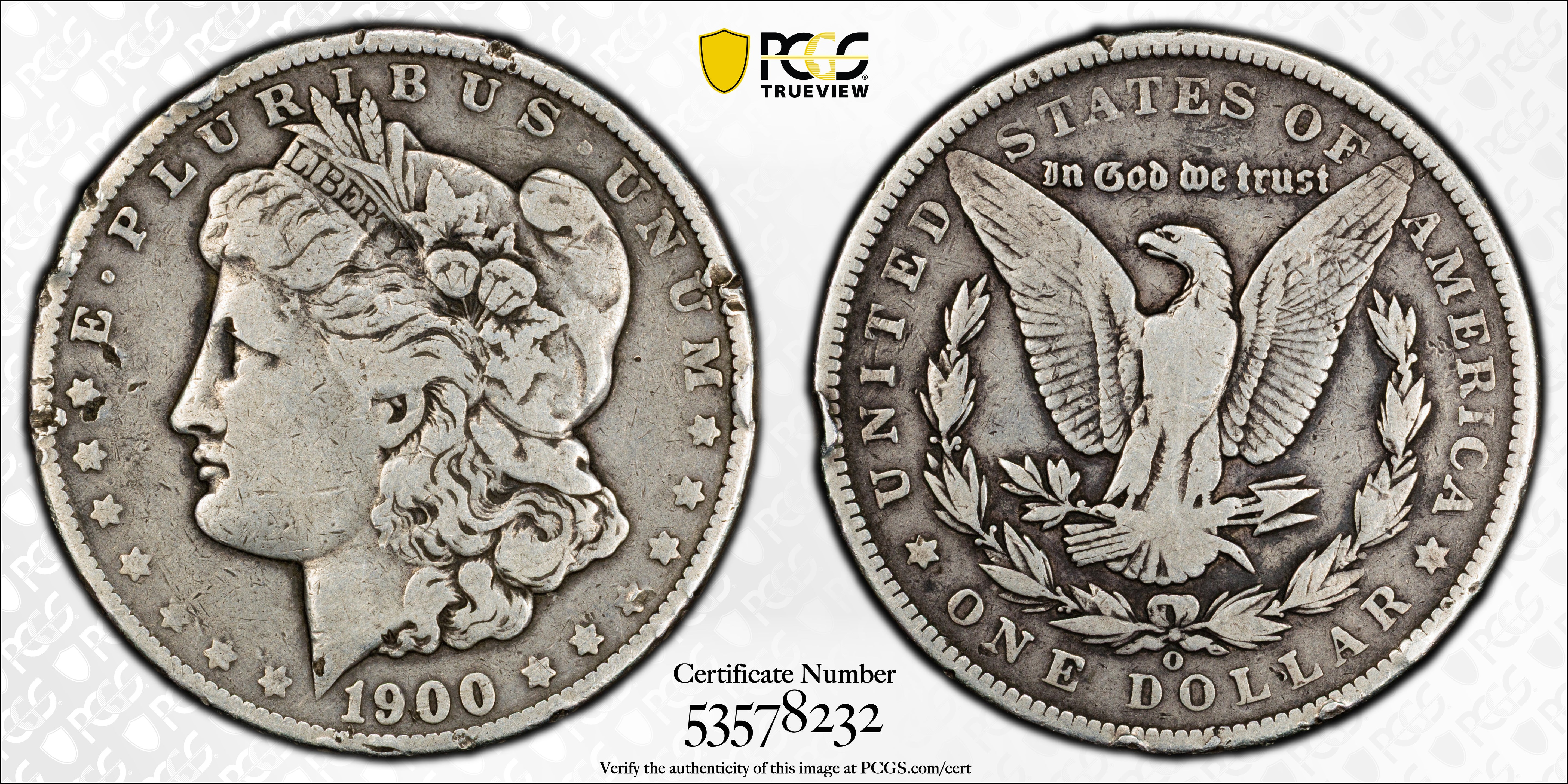 1900 Morgan Silver Dollar – PCGS Genuine Fine Details (98 Damage) | Historic 90% Silver U.S. Coin | Rare Collectible Piece