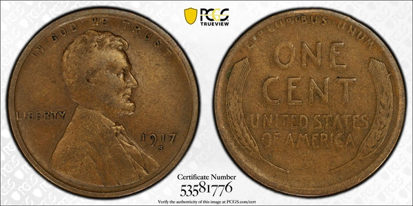 1917-S Lincoln Wheat Cent – PCGS F15BN – Key San Francisco Issue Heritage Pastime