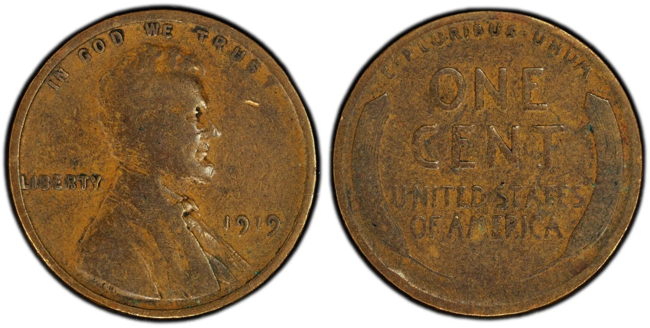 1919 Lincoln Wheat Cent – PCGS F12BN – Early Post-WWI Issue Heritage Pastime
