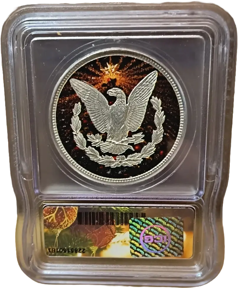 1921 U.S. Morgan Silver Dollar – Colorized Santa with ICG Genuine Christmas Label Coin Hub