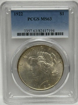 1922 Peace Silver Dollar PCGS MS63 – A Rare and Timeless Classic