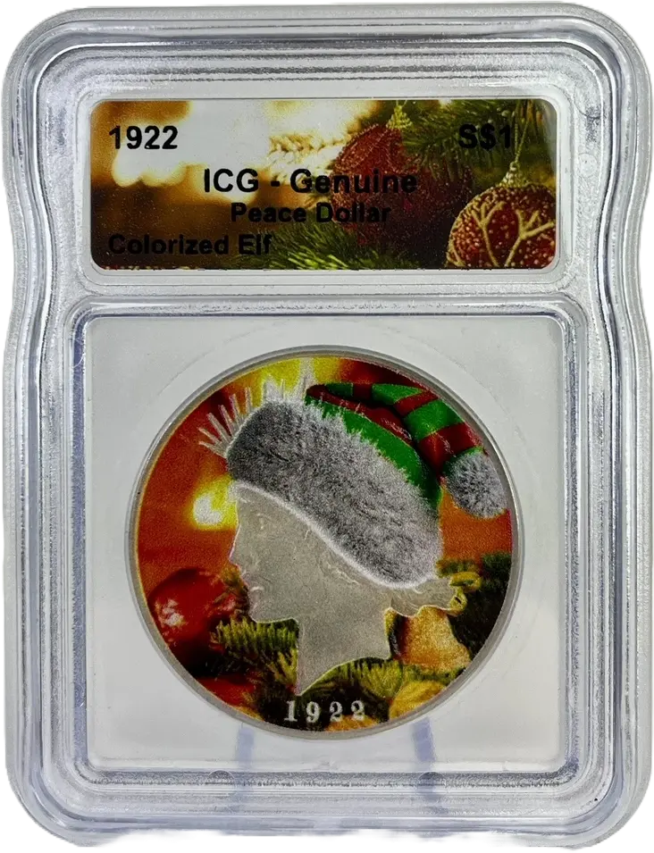 1922 U.S. Peace Silver Dollar – ICG Genuine Colorized "Elf - Christmas" 90% Silver Coin Hub