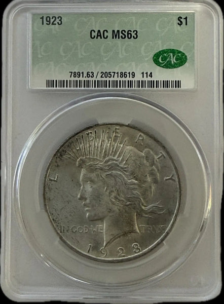 1923 Peace Silver Dollar – CAC MS63 – High-Grade Classic U.S. Silver Coin Heritage Pastime