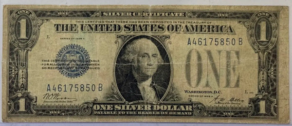 1928-A $1 Silver Certificate “Funnyback” – Blue Seal Vintage U.S. Note – Woods/Mellon Signatures Heritage Pastime