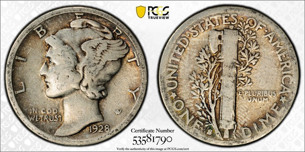 1928-S Mercury Dime – PCGS VG10 – San Francisco Mint Silver Coin Heritage Pastime