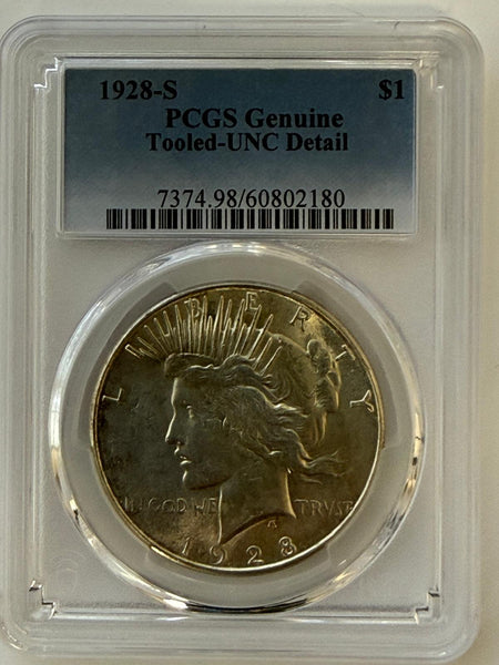 1928-S Peace Silver Dollar PCGS Genuine Tooled UNC Details – Key Date San Francisco Issue