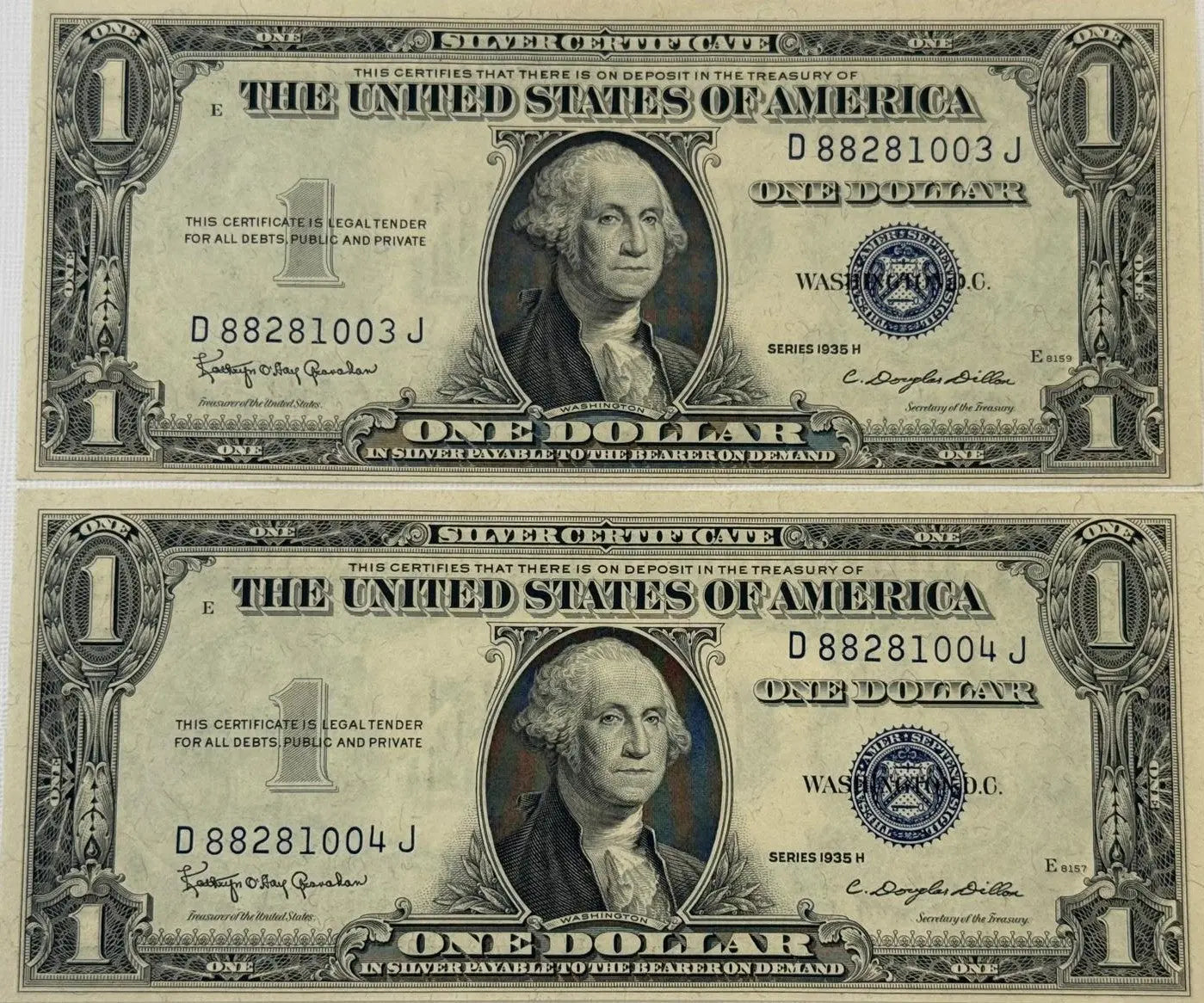 1935 H (2) $1 Fr. 1618 Silver Certificate. Consecutive Silver Certificates, UNC Rare Collectible Set Coin Hub