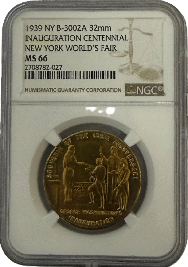 1938 New York World’s Fair Inauguration Centennial Medal – NY B-3002A | NGC MS66 | 32MM Heritage Pastime