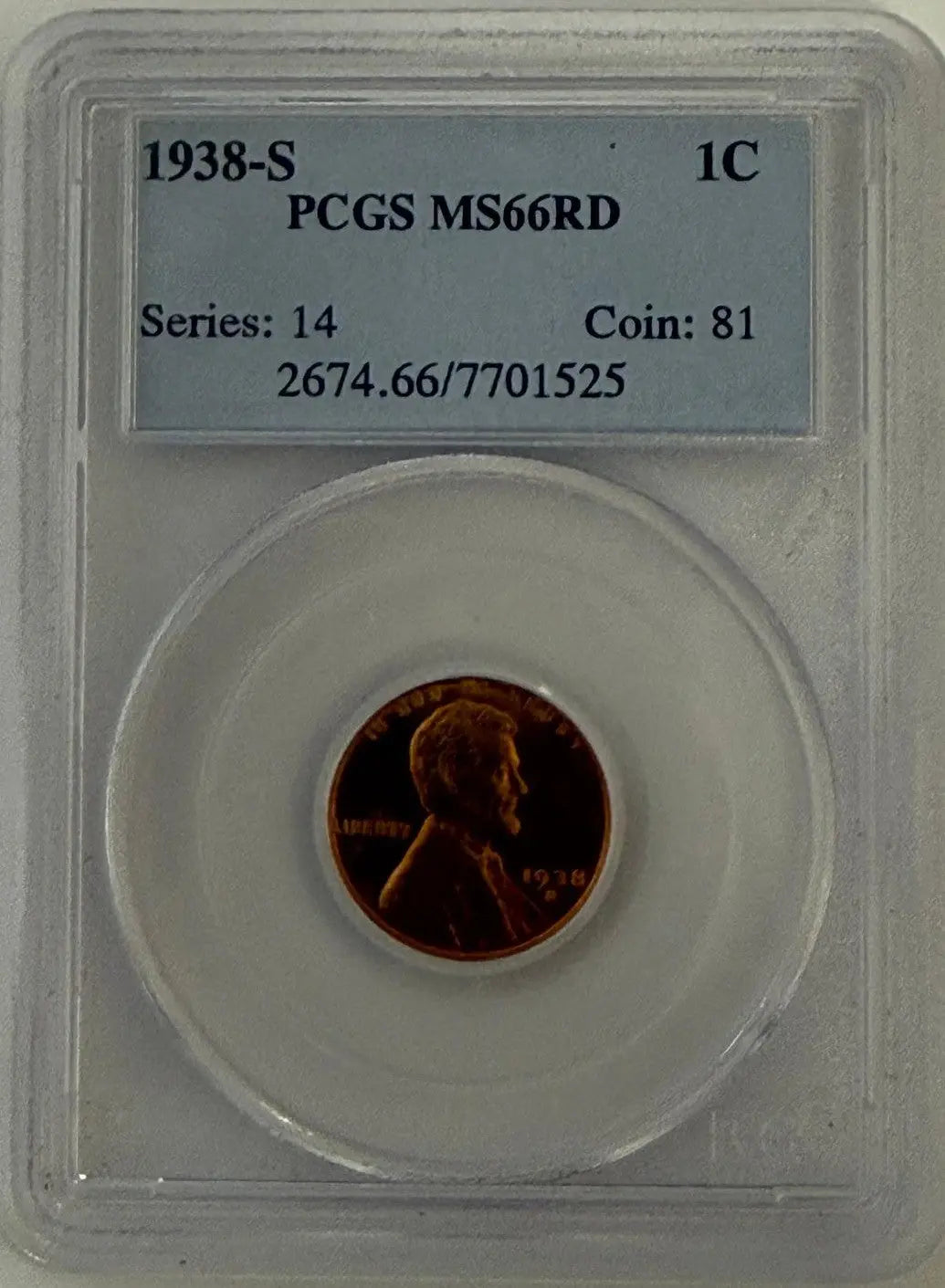 1938-S Lincoln Wheat Cent – PCGS MS66RD | Brilliant Gem Red Heritage Pastime