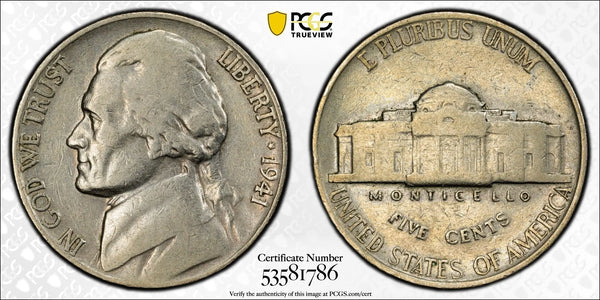 1941 Jefferson Nickel – PCGS VF30 – Pre-War U.S. Coin Heritage Pastime