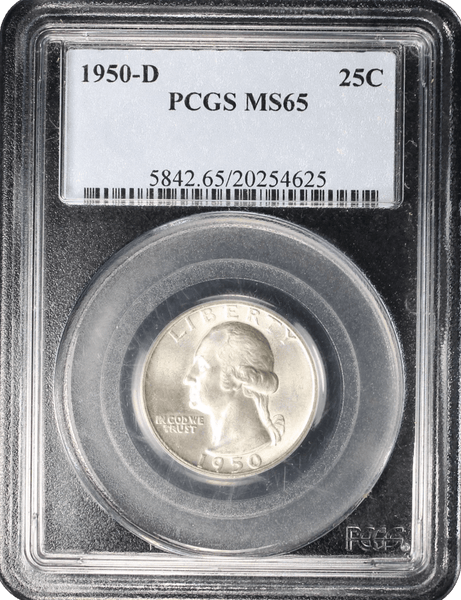 1950-D Washington Silver Quarter PCGS MS65 obverse with George Washington portrait
