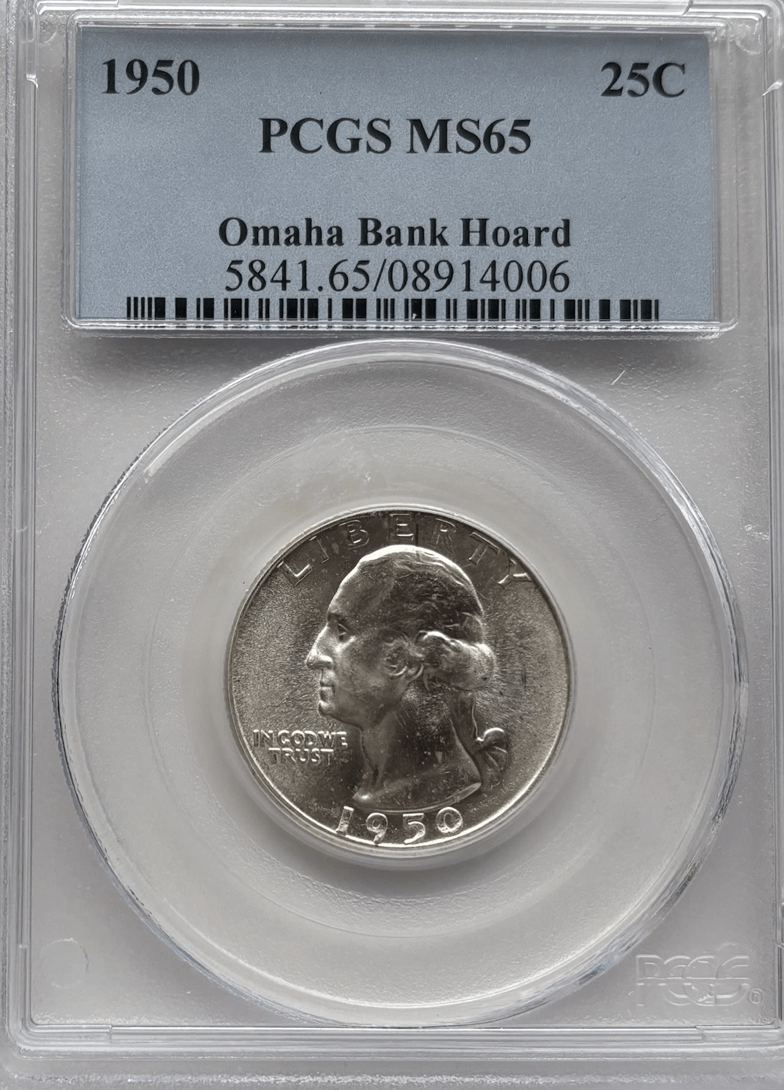 1950 Washington Quarter obverse George Washington profile PCGS MS65 Omaha Bank Hoard