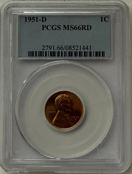 1951-D Lincoln Wheat Cent PCGS MS66RD – Gem+ Red Denver Mint Coin Heritage Pastime