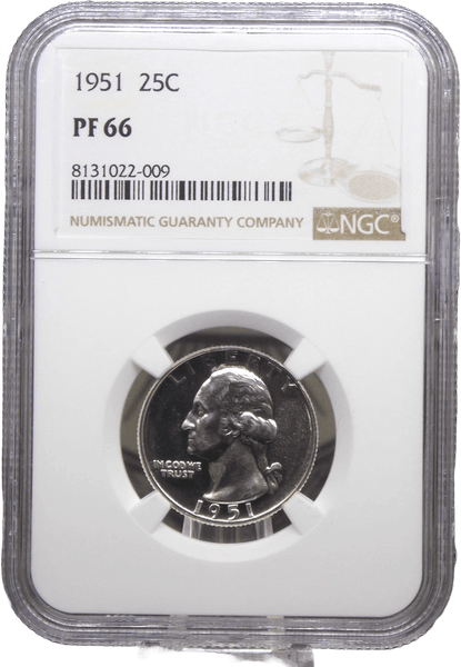 1951 Proof Washington Silver Quarter NGC PF66 obverse with mirrored fields