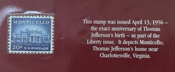 1956 U.S. 20¢ Monticello Stamp – Thomas Jefferson Home | Liberty Series Issue Heritage Pastime