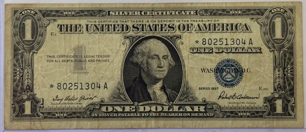 1957 $1 Silver Certificate STAR Note – Blue Seal Replacement Note – Circulated U.S. Currency Heritage Pastime