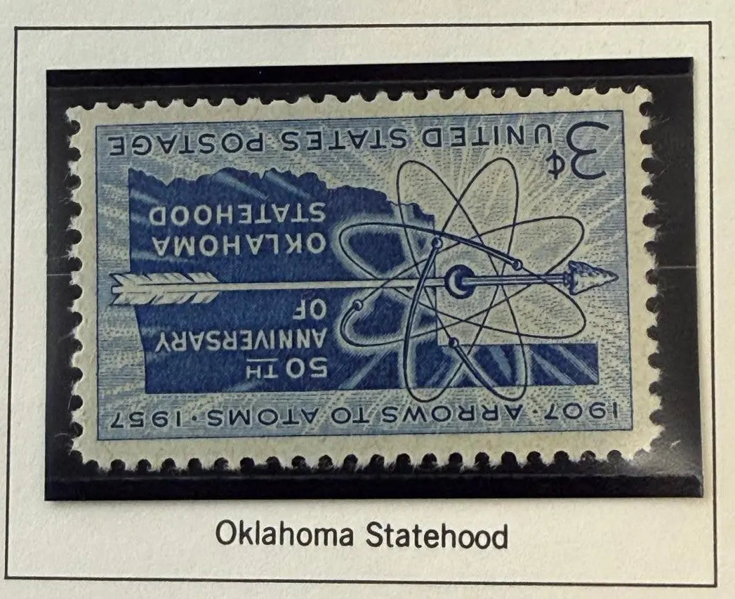 1957 U.S. 3¢ Oklahoma Statehood “Arrows to Atoms” Stamp – 50th Anniversary Commemorative Collectible Heritage Pastime