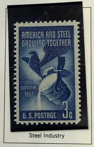 1957 U.S. American Steel Industry Centennial Postage Stamp – Historic Industrial Commemorative Collectible Heritage Pastime