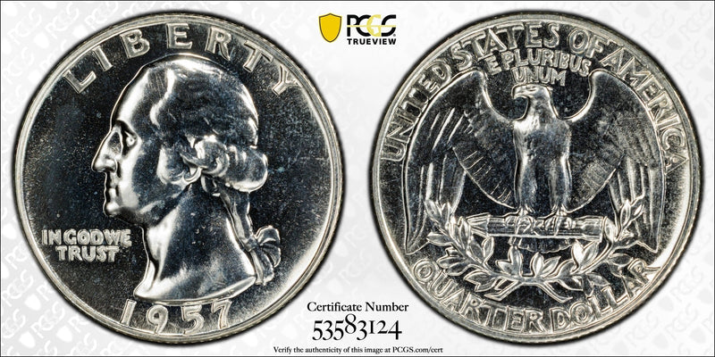1957 Washington Quarter 25¢ – PCGS PR65 Proof Silver Coin | Gem 90% Silver Issue Heritage Pastime