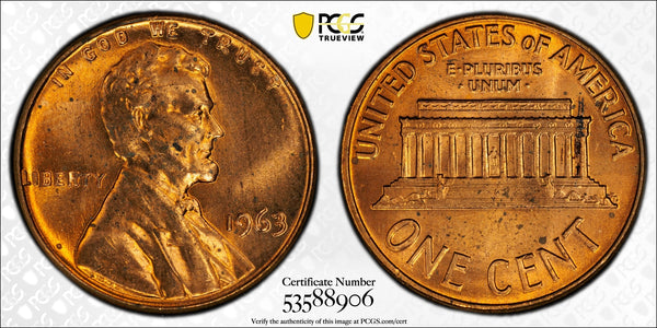 1963 Lincoln Memorial Cent – PCGS MS64RD | Near-Gem Brilliant Red Copper Coin Heritage Pastime