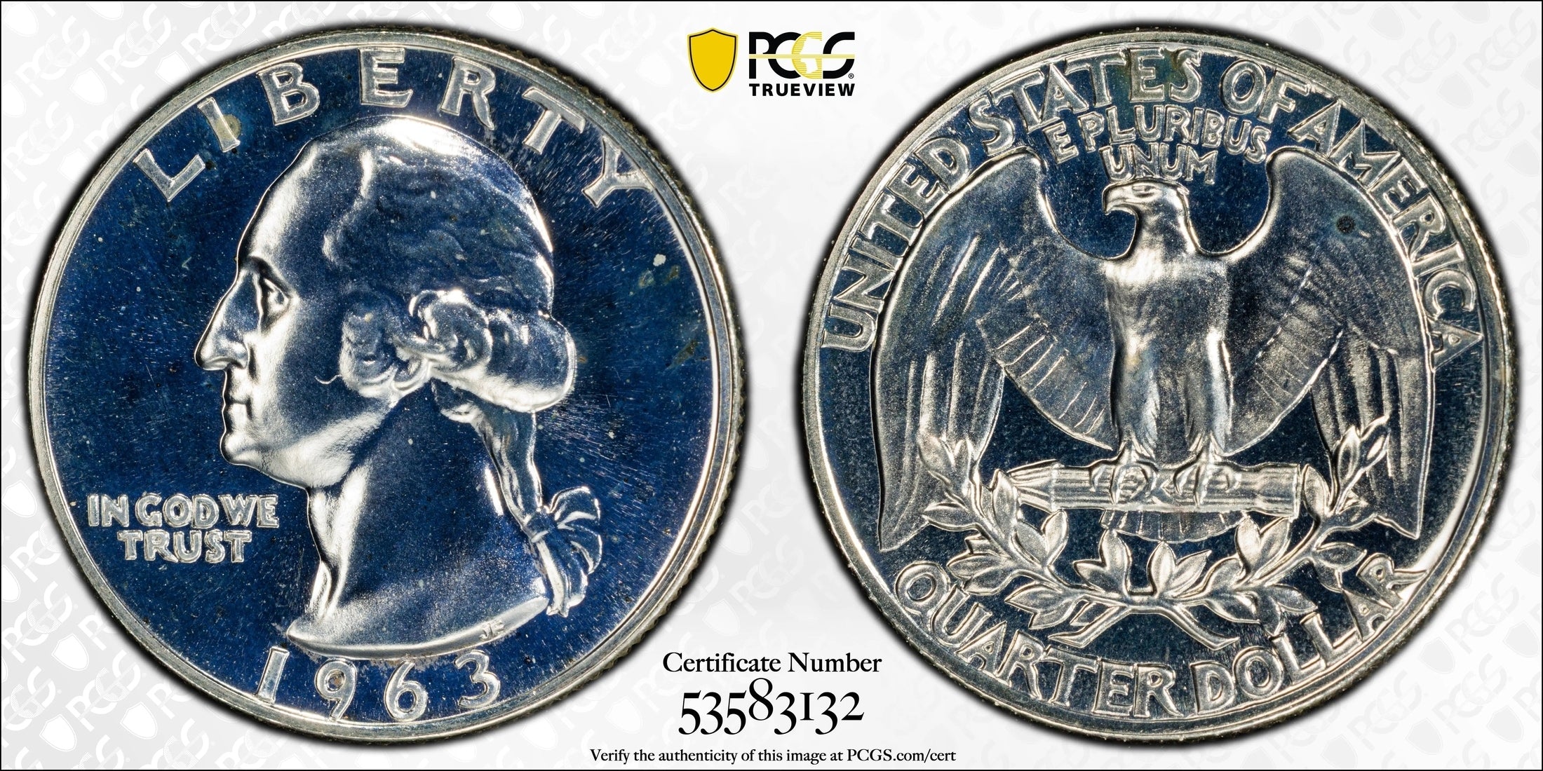 1963 Washington Quarter 25¢ – PCGS PR66 Proof Silver Coin | Gem 90% Silver Issue Heritage Pastime