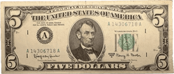 1963A $5 note. ERROR! Printing on reverse! RARE!