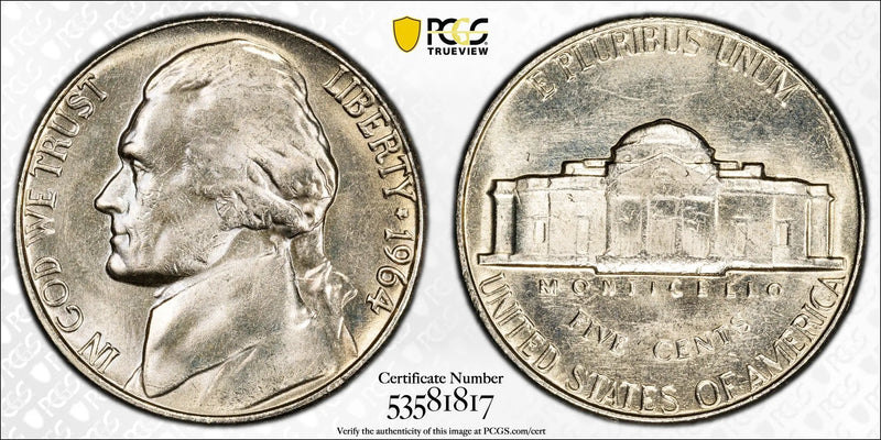 1964 Jefferson Nickel 5C – PCGS MS64 | Near-Gem Classic U.S. Coin Heritage Pastime