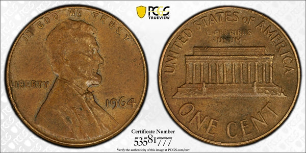 1964 Lincoln Memorial Cent – PCGS AU50BN – High-Grade Early Memorial Issue Heritage Pastime