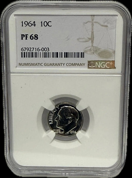 1964 Roosevelt Dime 10C – PF68 Proof | Near-Perfect 90% Silver Gem Heritage Pastime