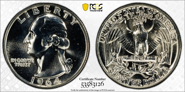1964 Washington Quarter 25¢ – PCGS PR67 Proof Silver Coin | Superb Gem 90% Silver Final-Year Issue Heritage Pastime