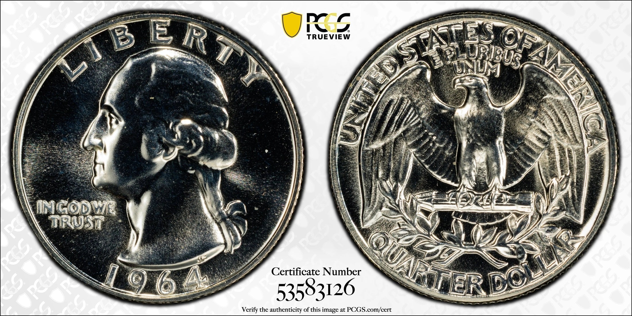 1964 Washington Quarter 25¢ – PCGS PR67 Proof Silver Coin | Superb Gem 90% Silver Final-Year Issue Heritage Pastime
