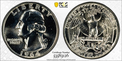 1964 Washington Quarter 25¢ – Moneda de Plata PCGS PR67 Proof | Superb Gem 90% Plata Última Emisión Anual