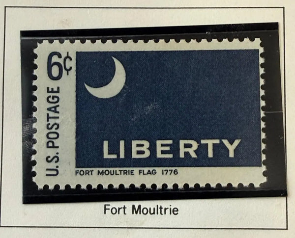 1968 United States 6¢ Fort Moultrie Flag Commemorative Stamp – Scott #1345 | Revolutionary War Flag Issue Heritage Pastime