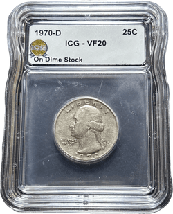1970-D Washington Quarter Struck on Roosevelt Dime Stock Mint Error ICG VF20 – Rare Wrong Planchet U.S. Error Coin