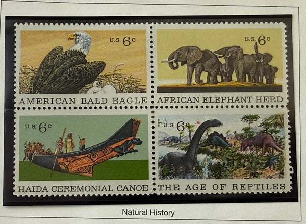 1970 United States 6¢ American Museum of Natural History Centennial Block of 4 Stamps – Scott #1413–1416 | Historic Science Issue Heritage Pastime