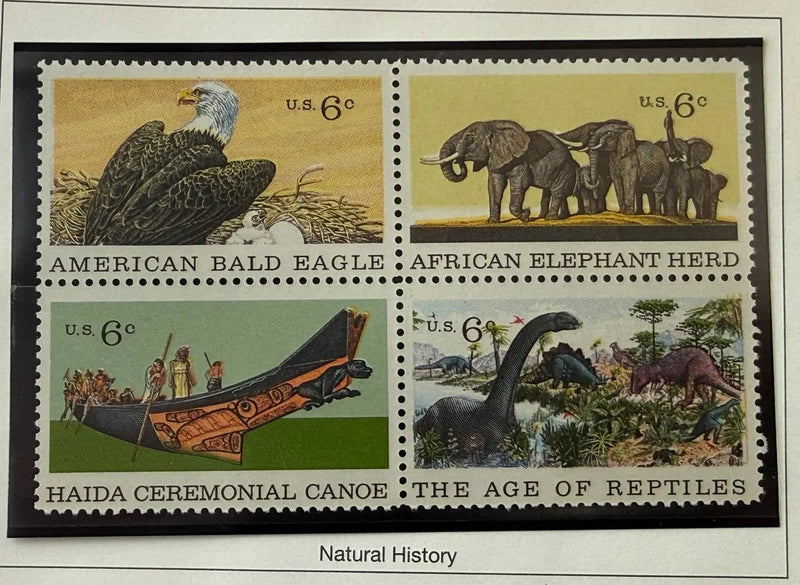 1970 United States 6¢ American Museum of Natural History Centennial Block of 4 Stamps – Scott #1413–1416 | Historic Science Issue Heritage Pastime