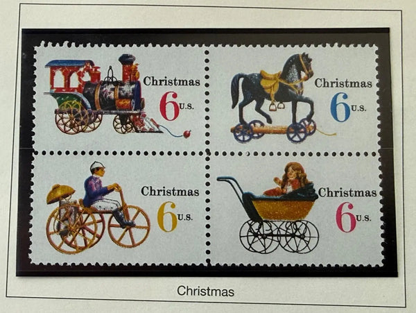 1970 United States 6¢ Christmas Toys Se-Tenant Block of 4 Stamps – Scott #1415–1418 | Vintage Holiday Issue Heritage Pastime