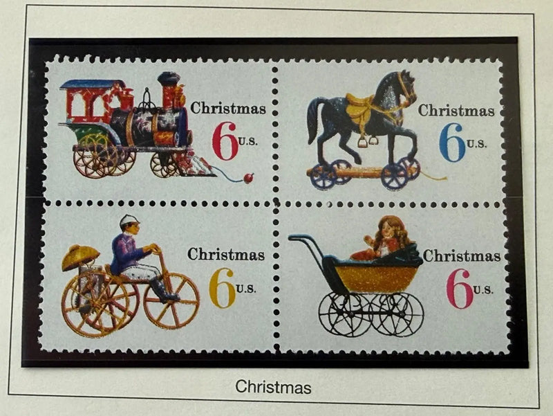 1970 United States 6¢ Christmas Toys Se-Tenant Block of 4 Stamps – Scott #1415–1418 | Vintage Holiday Issue Heritage Pastime