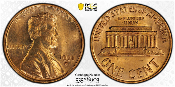 1971-S Lincoln Memorial Cent – PCGS MS64RD | San Francisco Mint | Brilliant Red Gem Copper Coin Heritage Pastime
