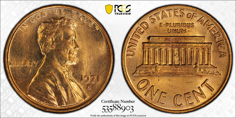 1971-S Lincoln Memorial Cent – PCGS MS64RD | San Francisco Mint | Brilliant Red Gem Copper Coin Heritage Pastime