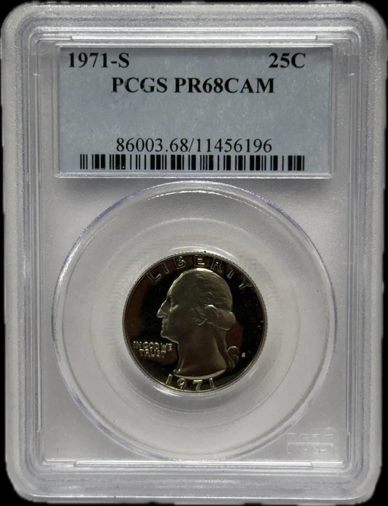 1971-S Washington Quarter 25¢ PCGS PR68 Cameo – San Francisco Mint Proof Silver Coin Heritage Pastime