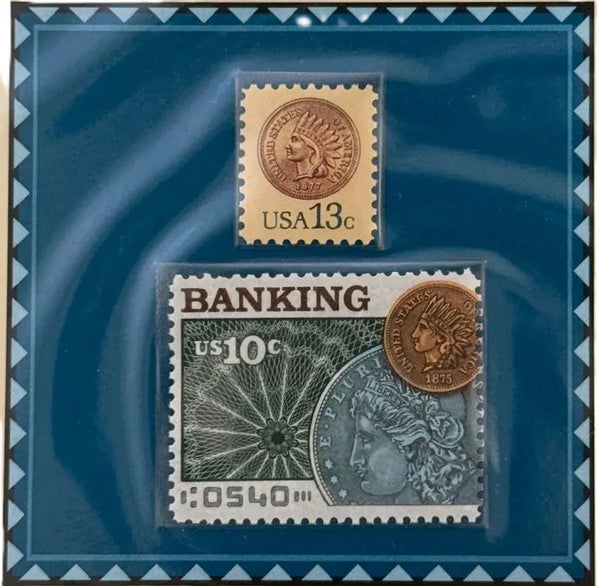 1975 American Bankers Association Centennial Stamp Set – 10¢ & 13¢ U.S. Coin-Themed Stamps Heritage Pastime